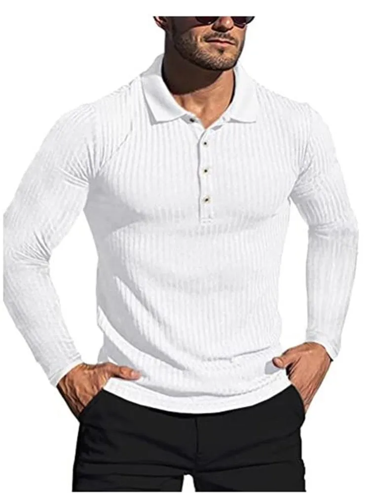 Aidase Men Long Sleeve Polo Shirt Button Design Turn down collar pure Color Polos Male Clothing Streetwear Casual Fashion Men Tops