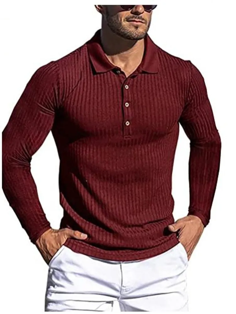 Aidase Men Long Sleeve Polo Shirt Button Design Turn down collar pure Color Polos Male Clothing Streetwear Casual Fashion Men Tops