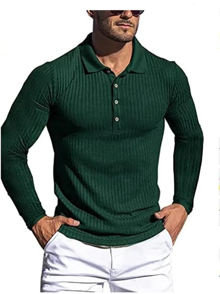 Aidase Men Long Sleeve Polo Shirt Button Design Turn down collar pure Color Polos Male Clothing Streetwear Casual Fashion Men Tops