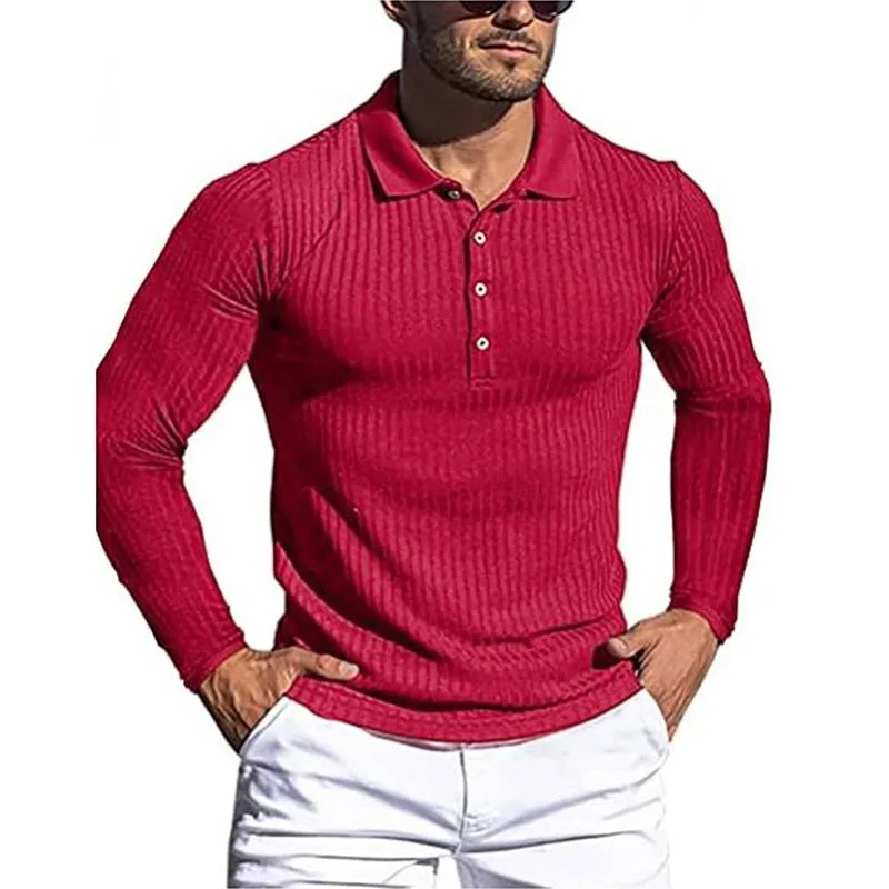 Aidase Men Long Sleeve Polo Shirt Button Design Turn down collar pure Color Polos Male Clothing Streetwear Casual Fashion Men Tops