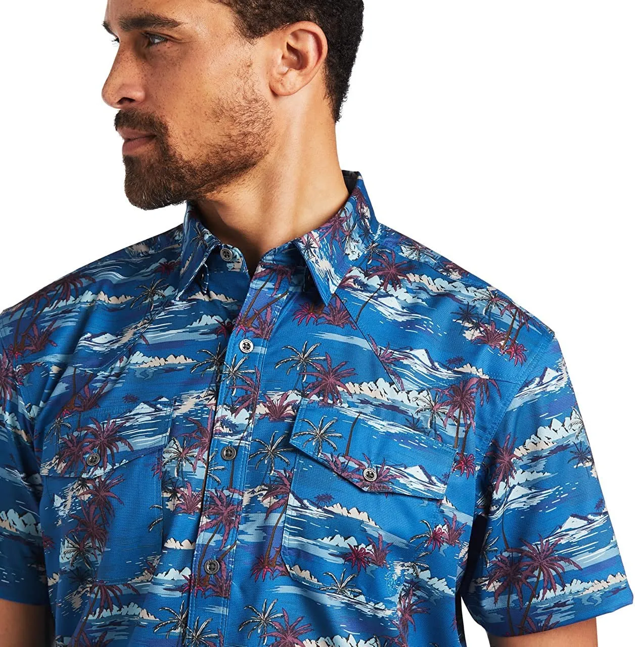 Ariat Men's Venttek Western Fitted Short Sleeve Shirt, Island Print