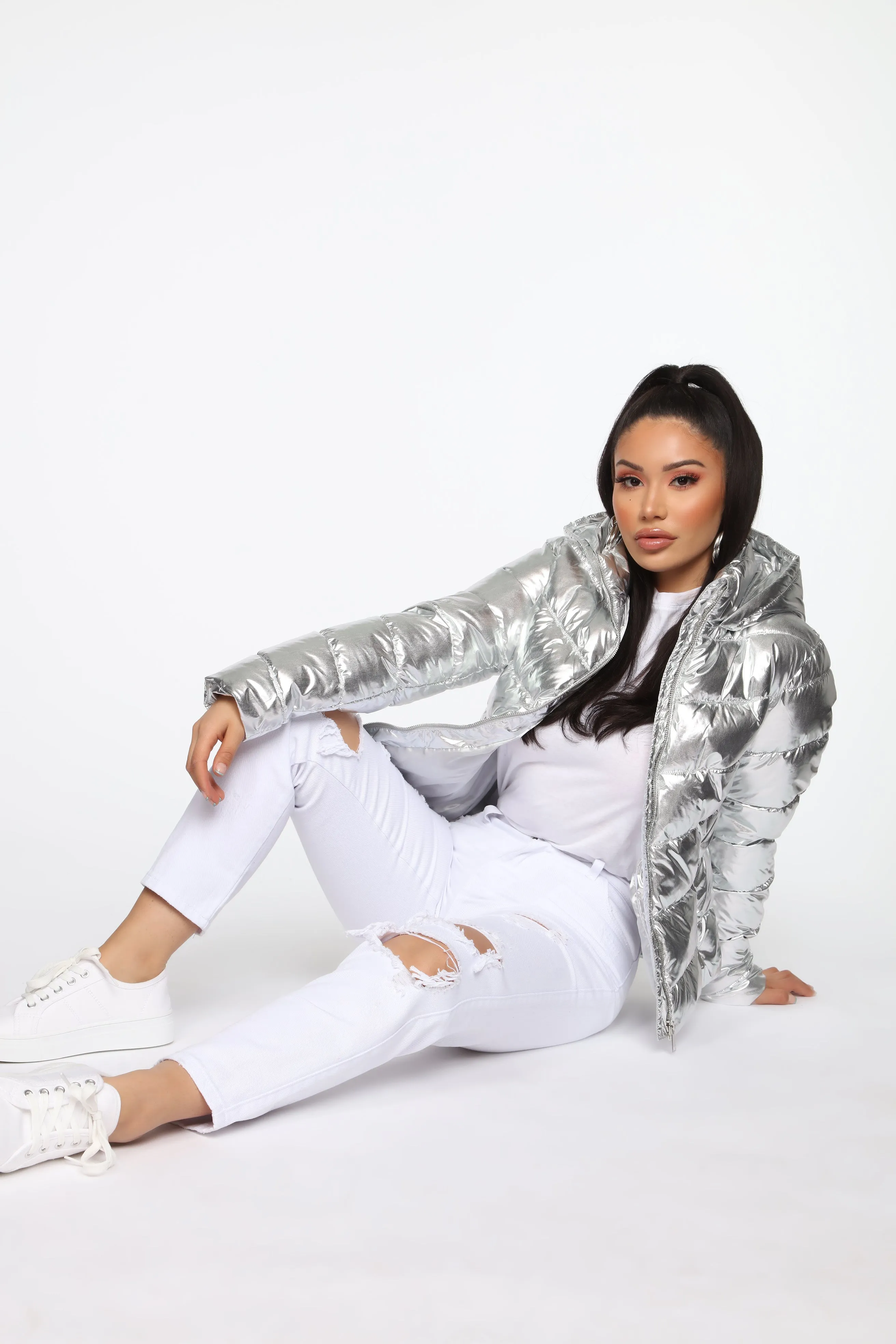 Astro Metallic Puffer Jacket - Silver