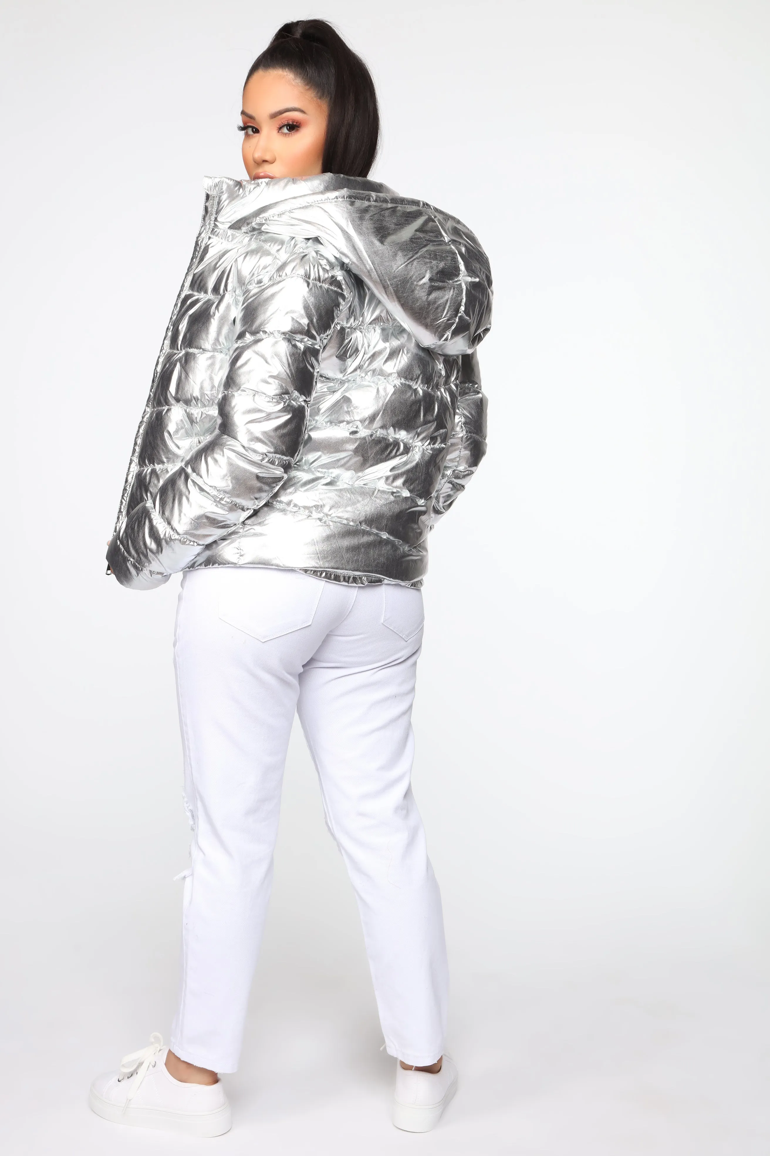 Astro Metallic Puffer Jacket - Silver