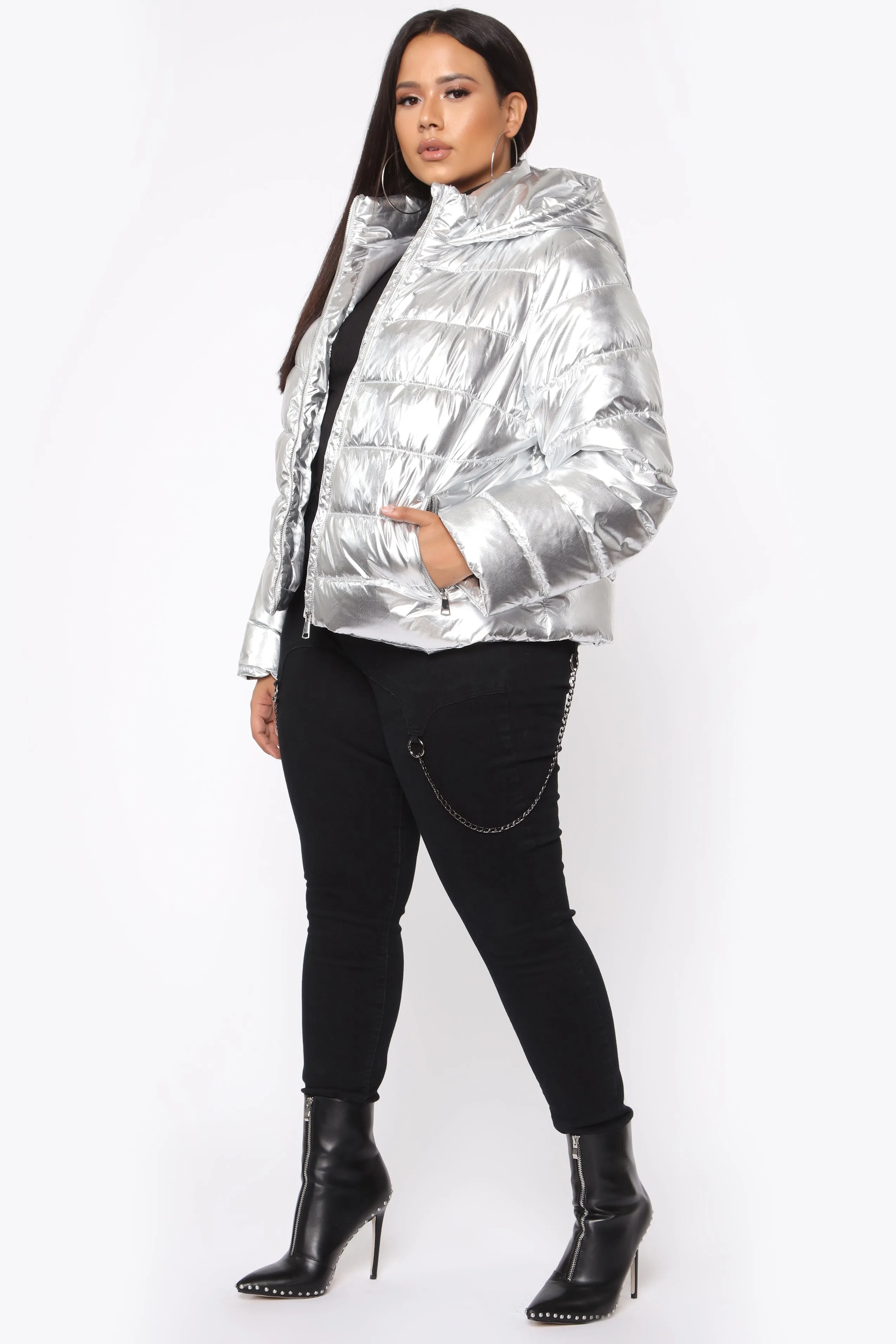 Astro Metallic Puffer Jacket - Silver