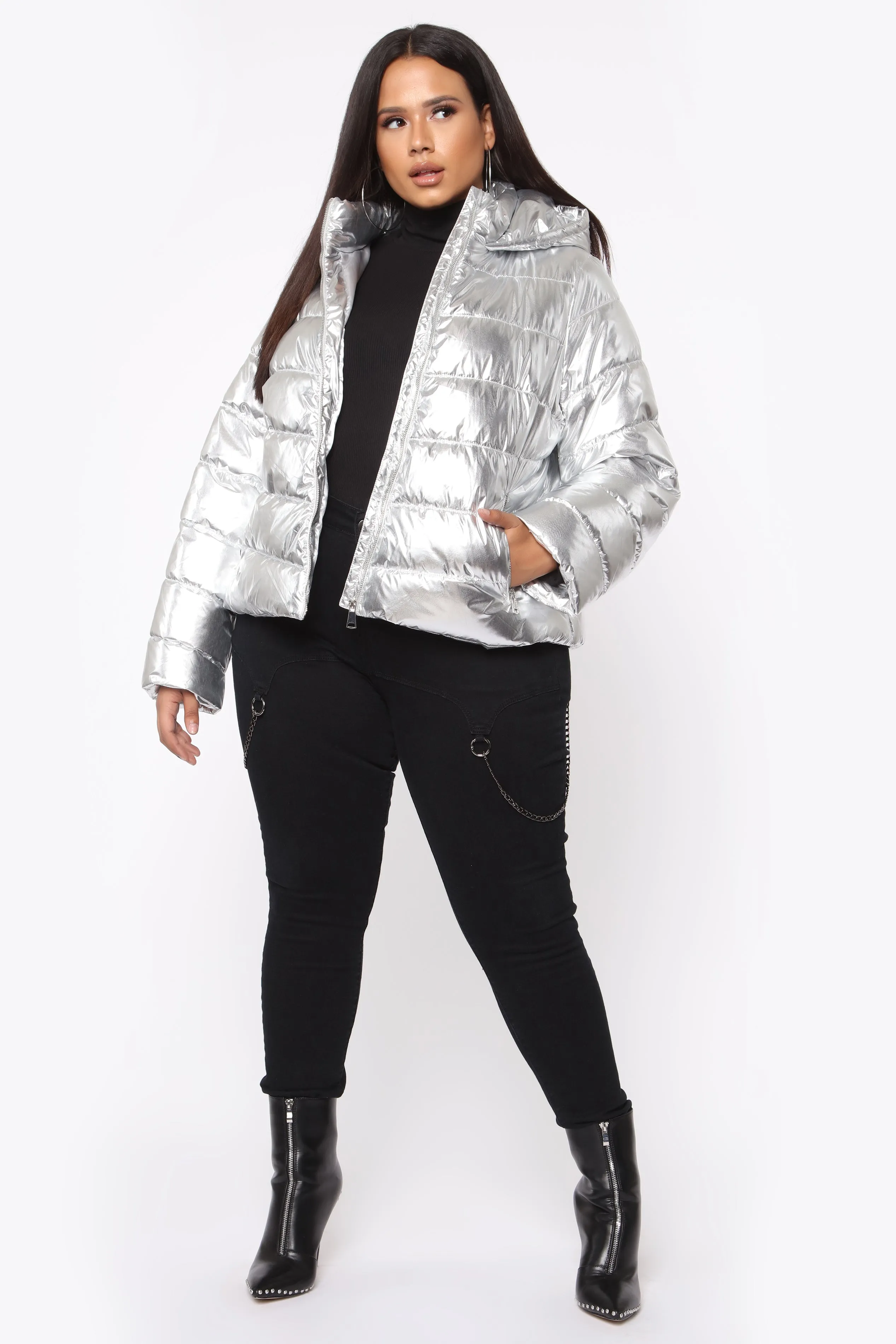 Astro Metallic Puffer Jacket - Silver