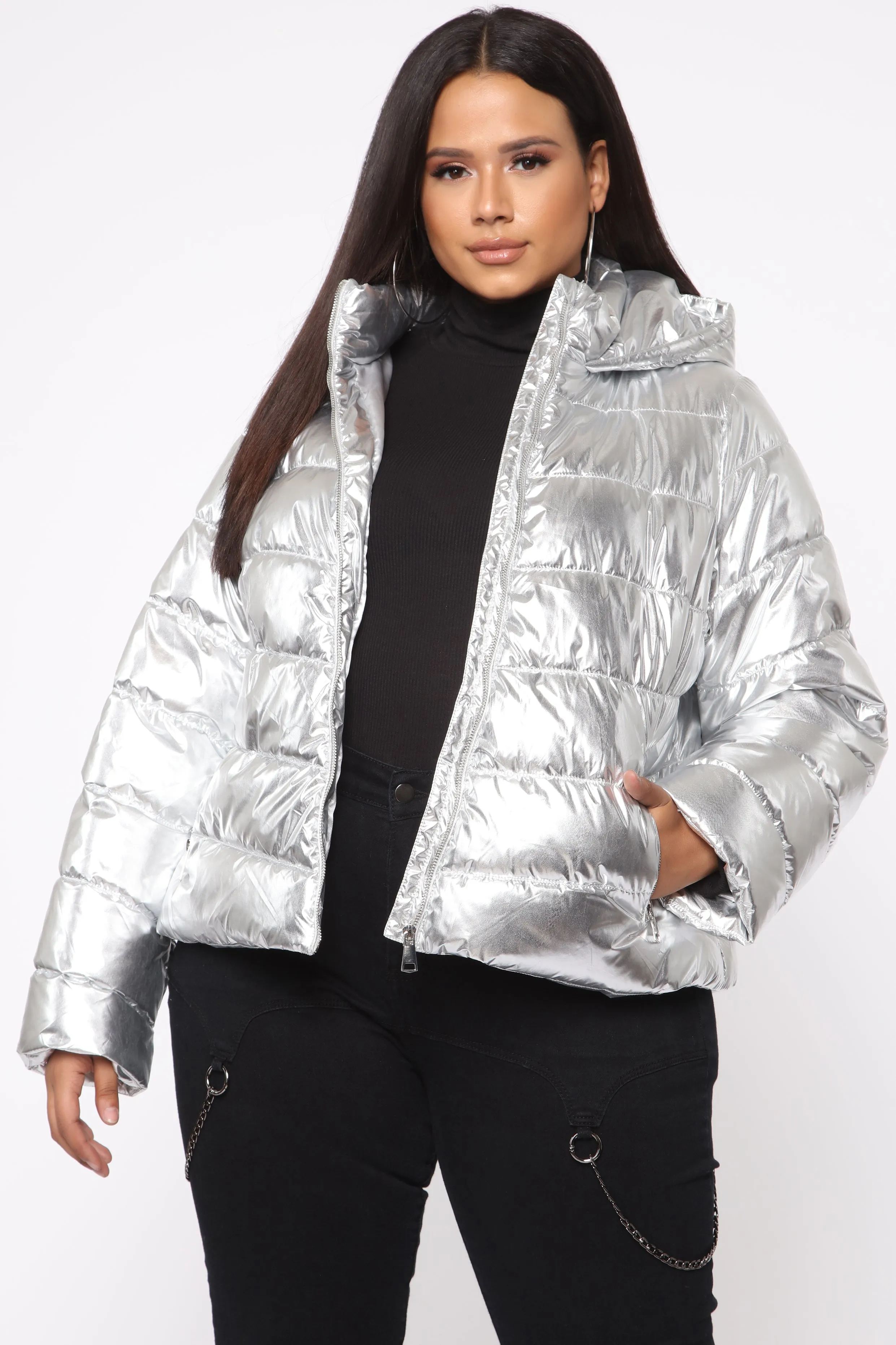 Astro Metallic Puffer Jacket - Silver