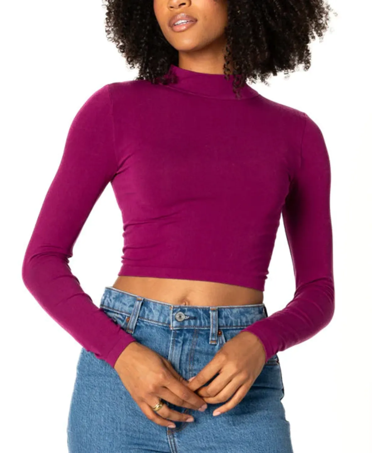 Bamboo Cropped Mock Neck