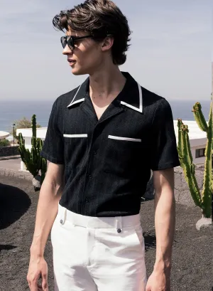 Black 50s Cuban White Trim Shirt