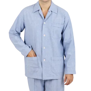 Blue Herringbone Cotton Classic Fit Pyjamas