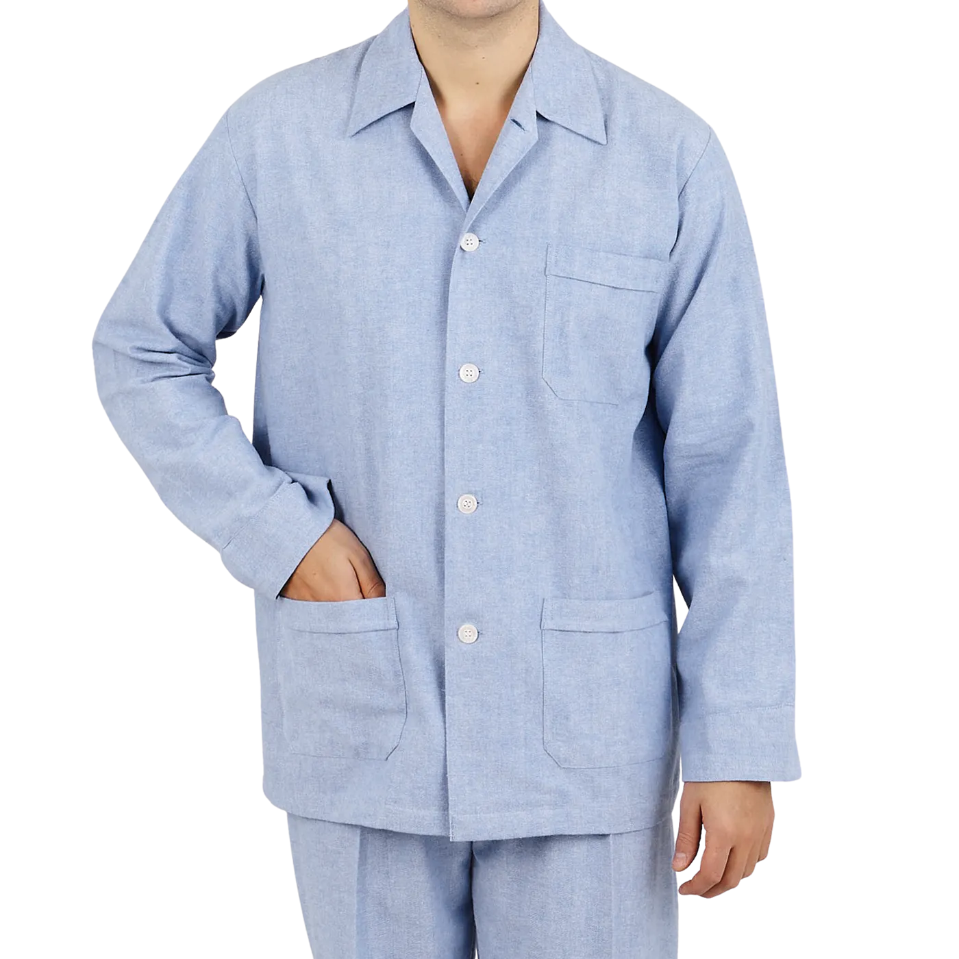 Blue Herringbone Cotton Classic Fit Pyjamas