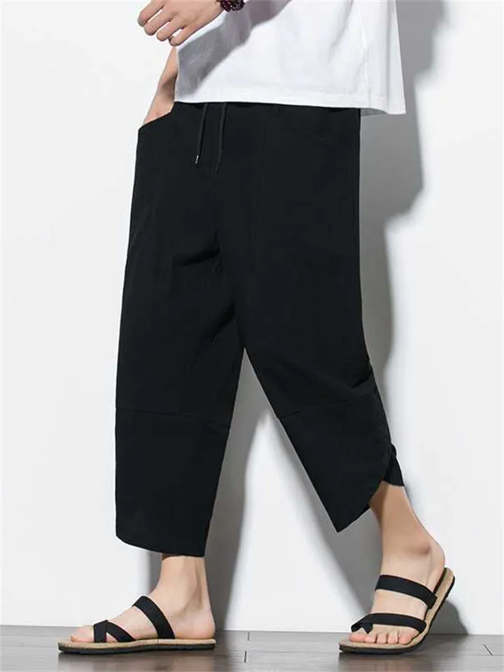 Casual Relaxed Wide Leg Cropped Harem Pants For Men