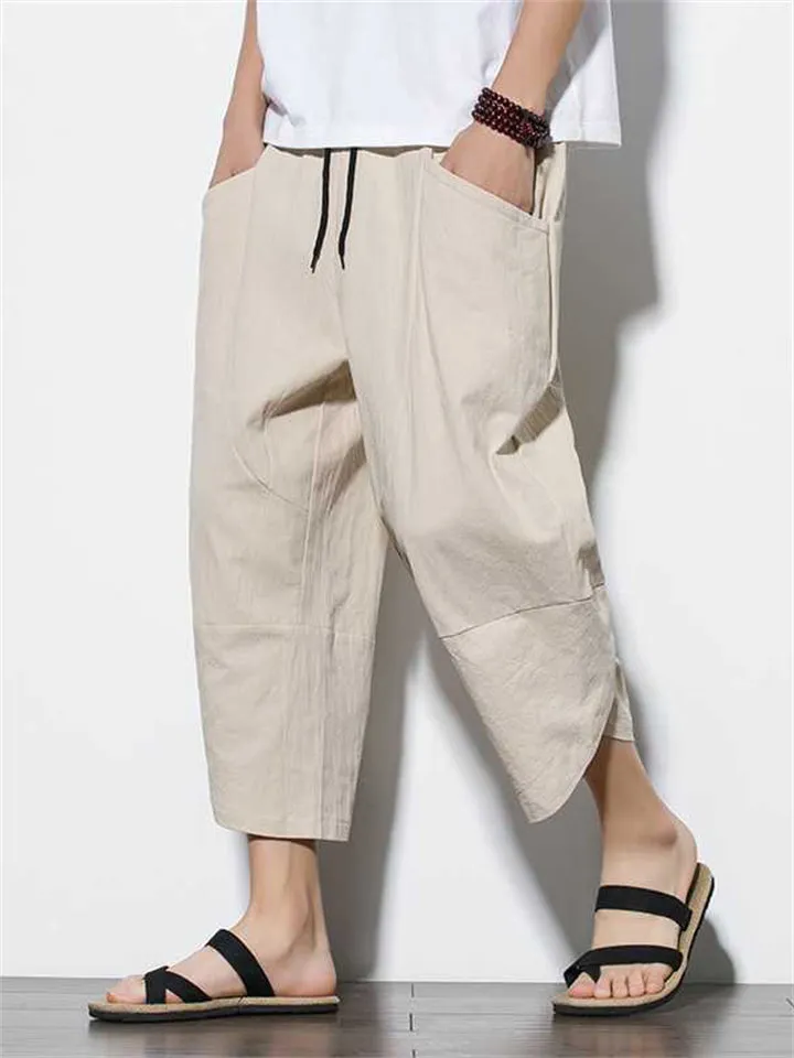 Casual Relaxed Wide Leg Cropped Harem Pants For Men