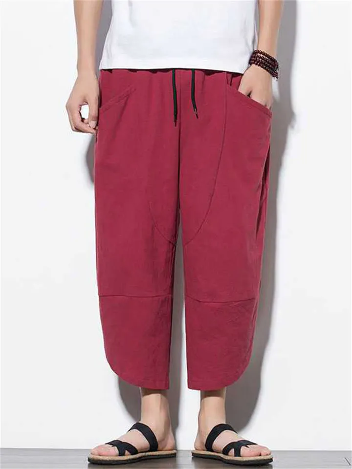 Casual Relaxed Wide Leg Cropped Harem Pants For Men