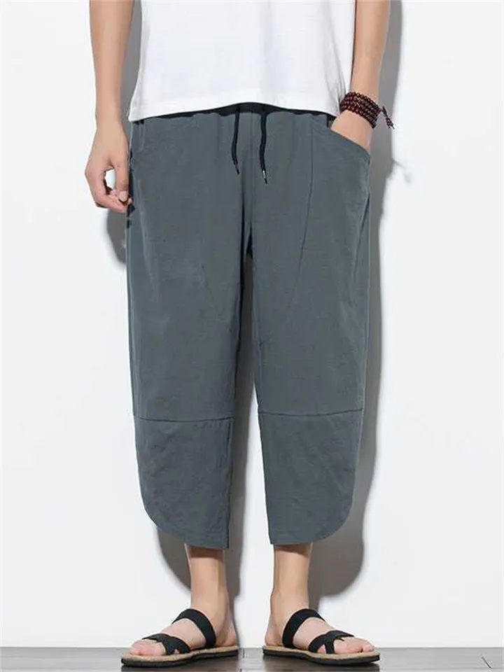 Casual Relaxed Wide Leg Cropped Harem Pants For Men