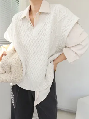 Collared Cable Graceful Knit Sweater Vest