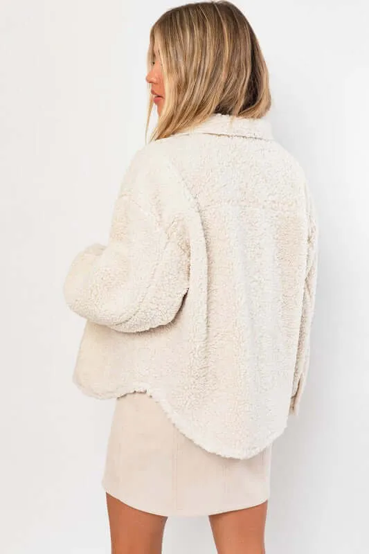 Cream White Cozy Teddy Shacket Jacket