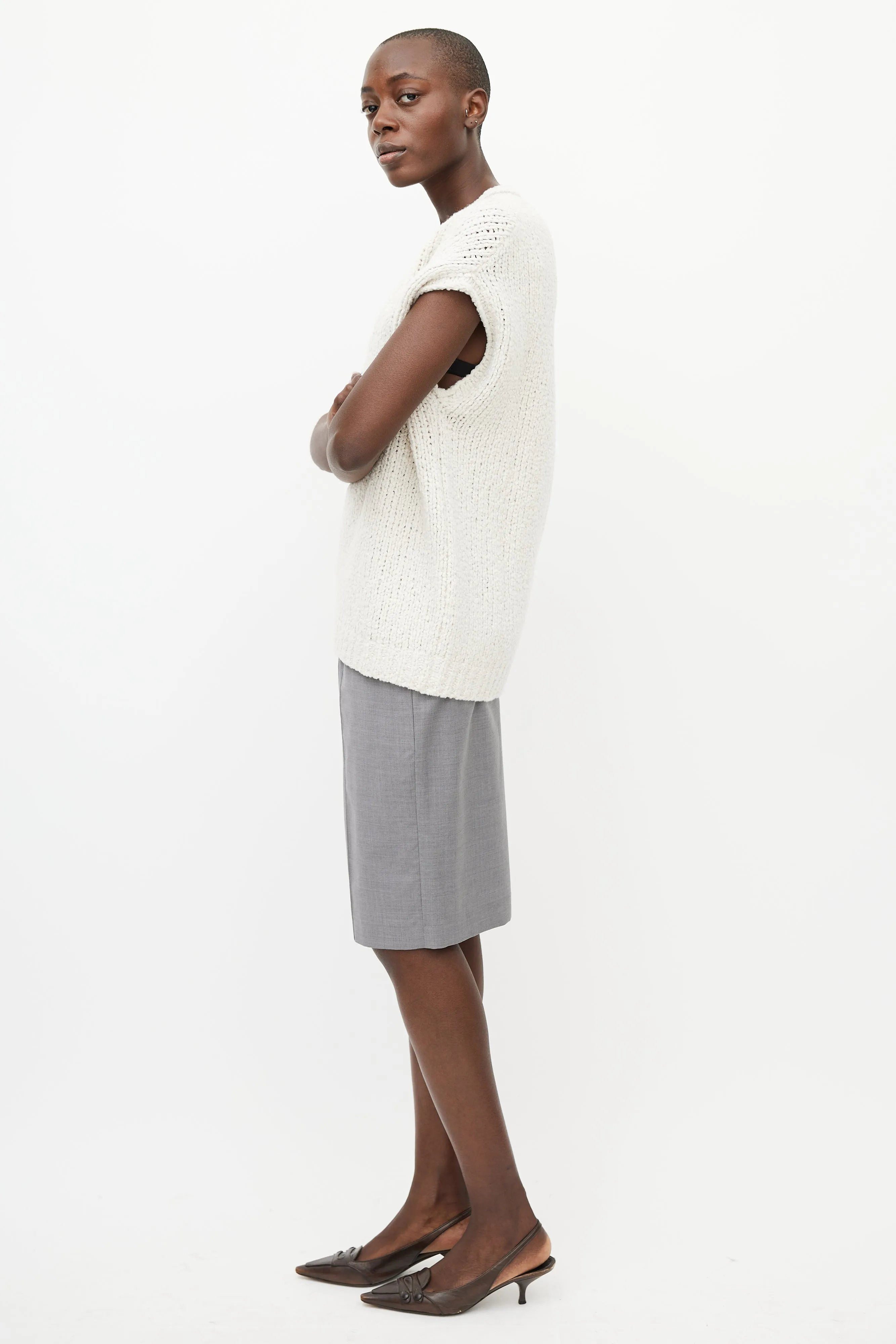 Cream Wool Monili Knit Vest