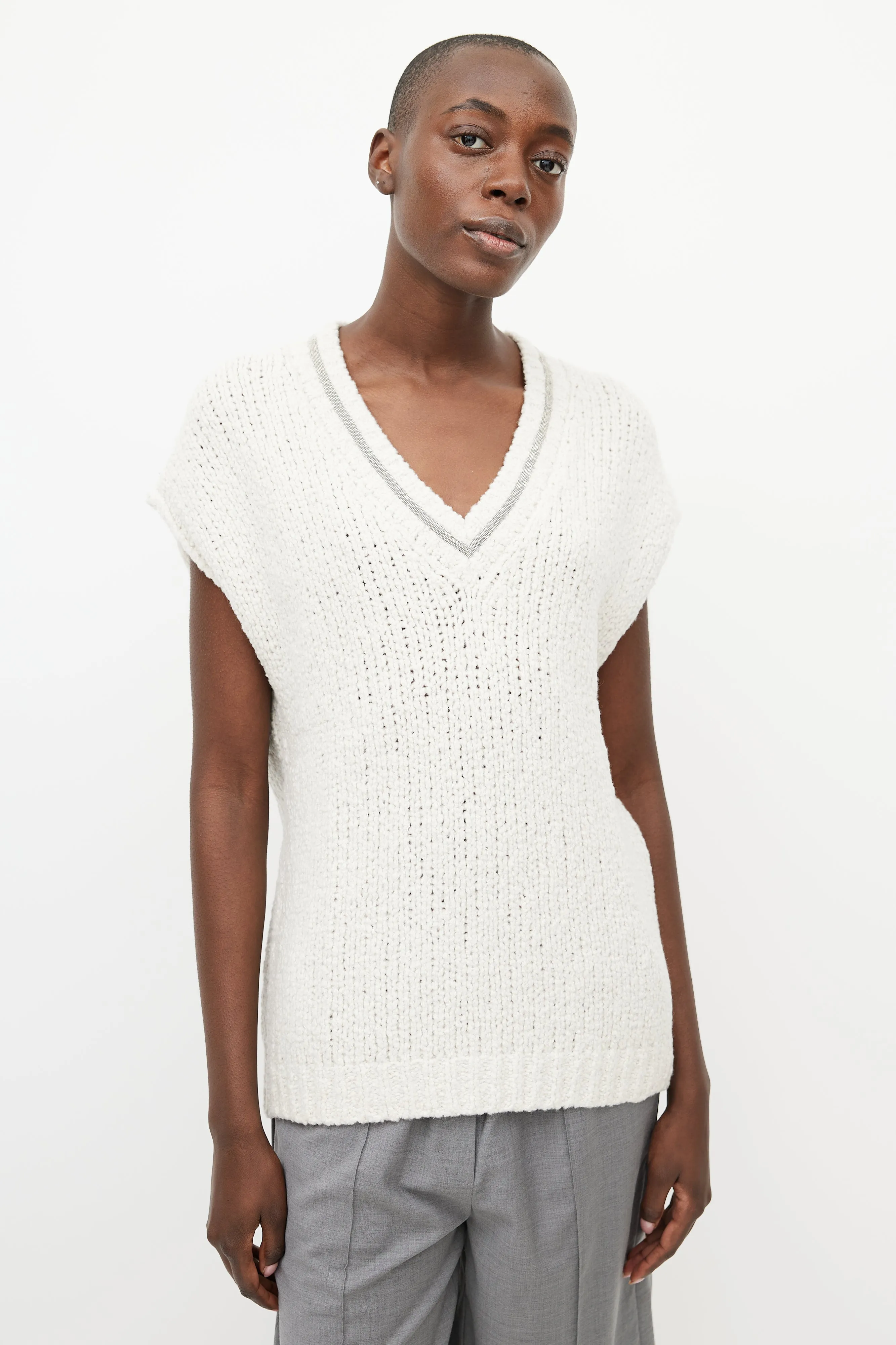 Cream Wool Monili Knit Vest