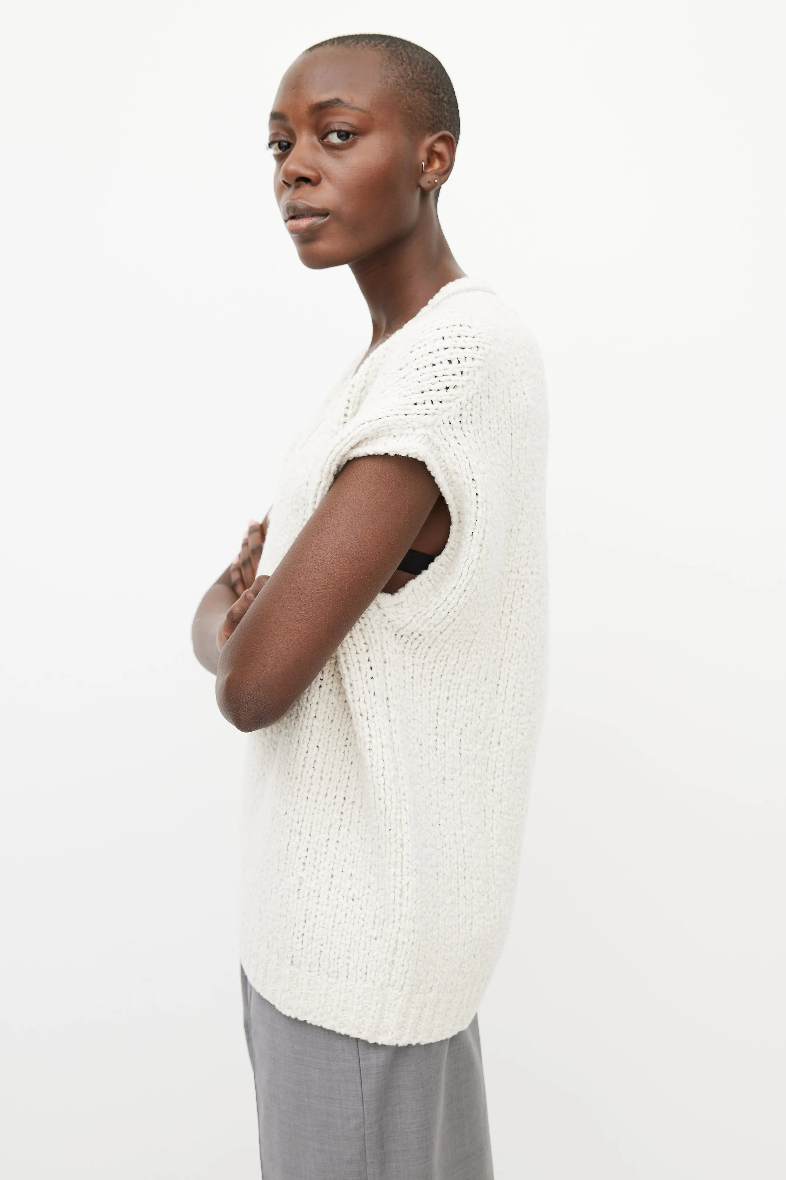 Cream Wool Monili Knit Vest