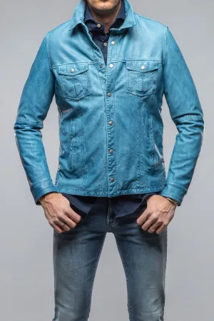 Enna Washed Leather Shirt Jacket In Denim