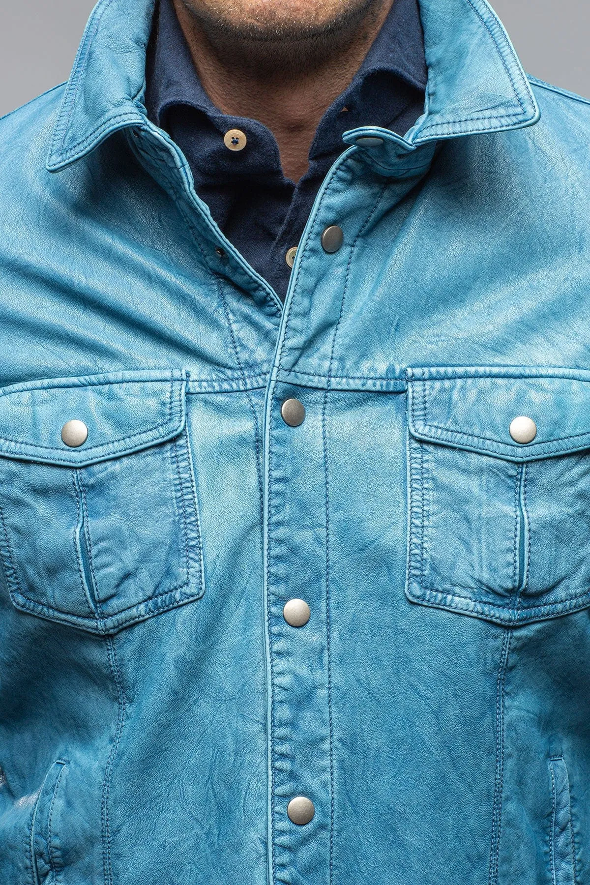 Enna Washed Leather Shirt Jacket In Denim