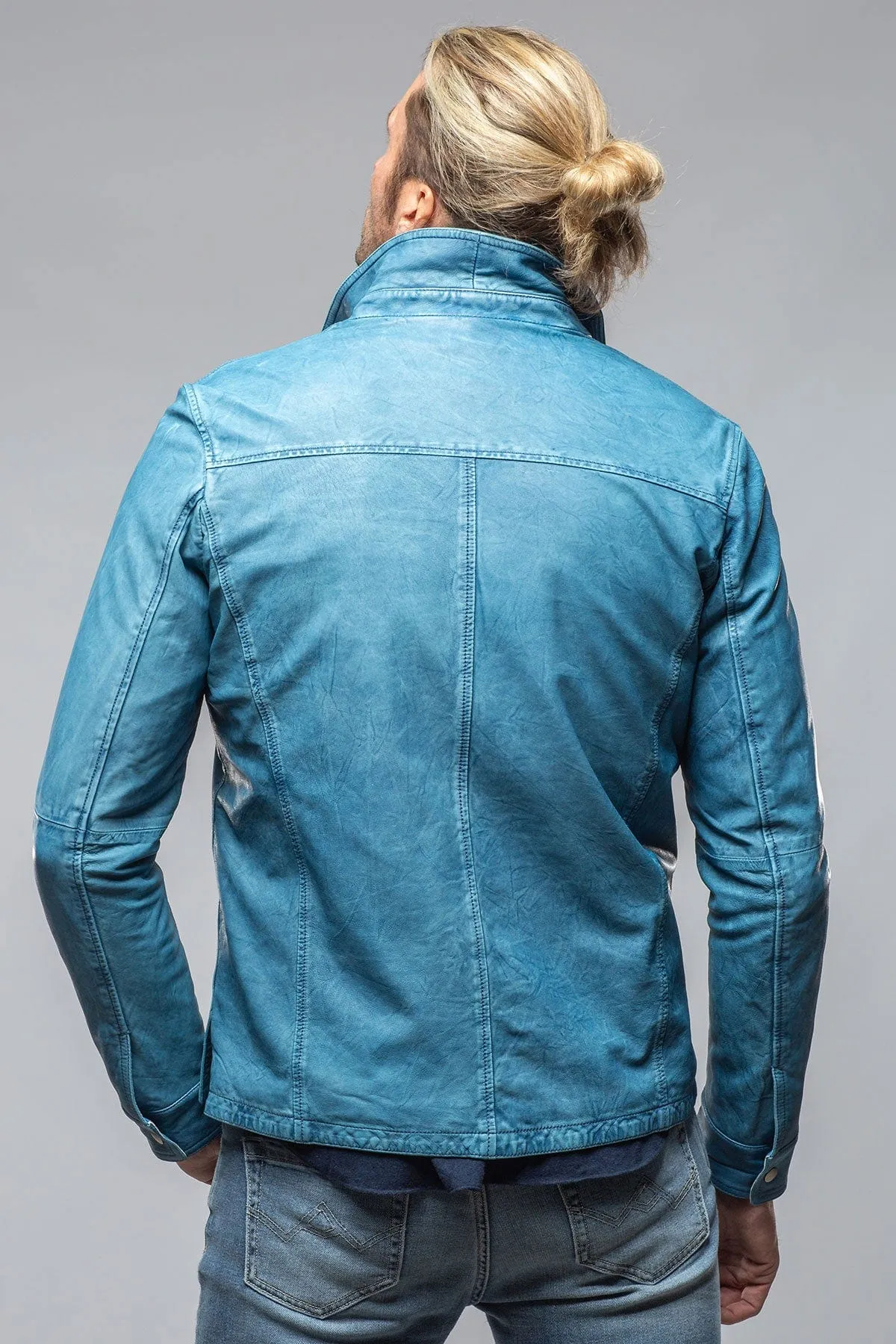 Enna Washed Leather Shirt Jacket In Denim