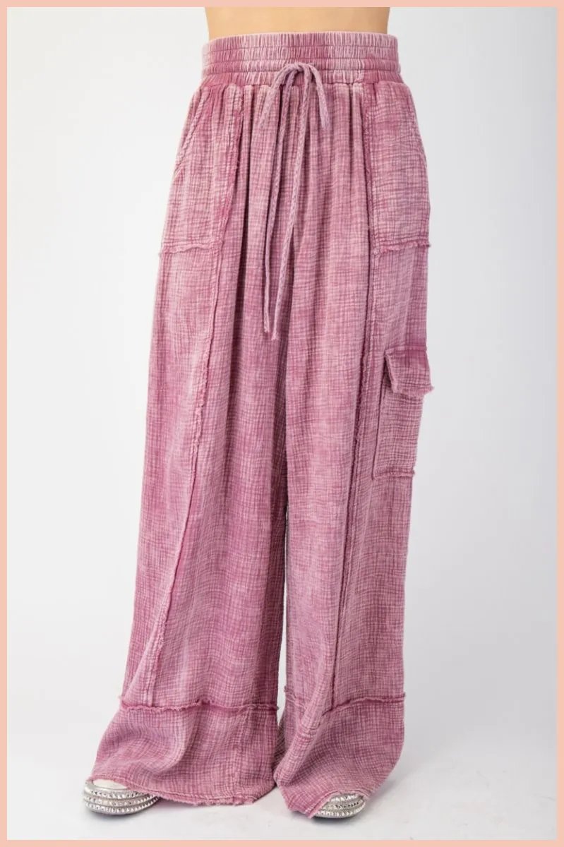 Gauze Mineral Washed Wide Leg Pants