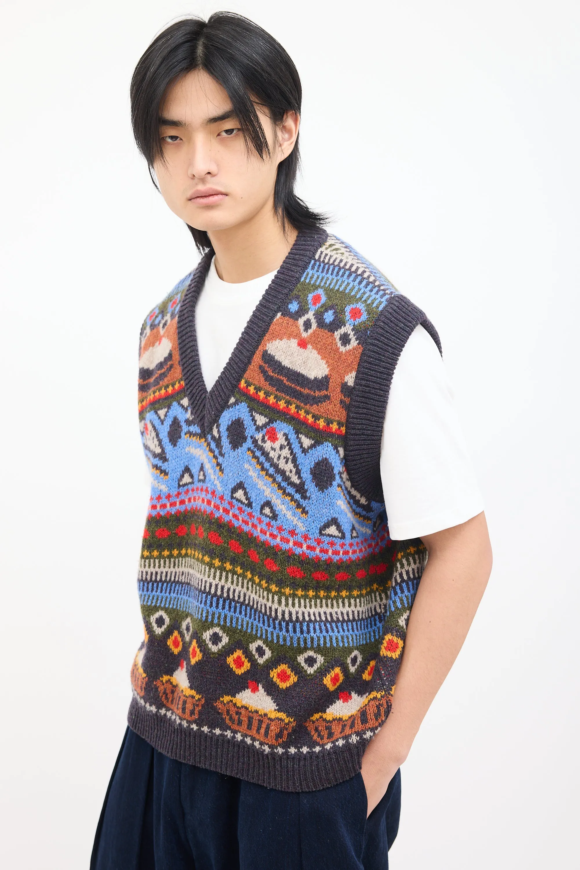 Grey & Multi Wool Knit Bakedown  Vest