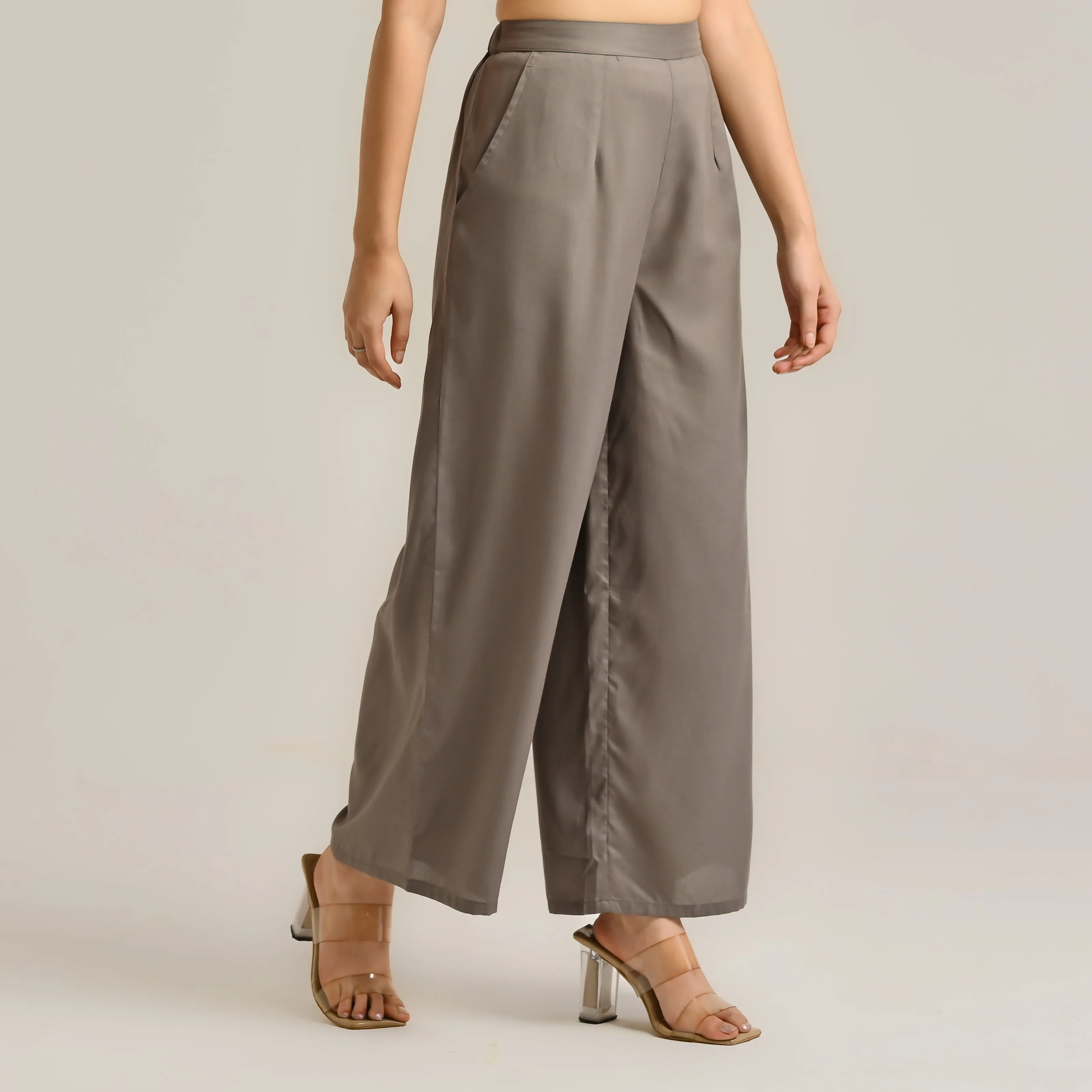 Grey Flared Palazzo Pants