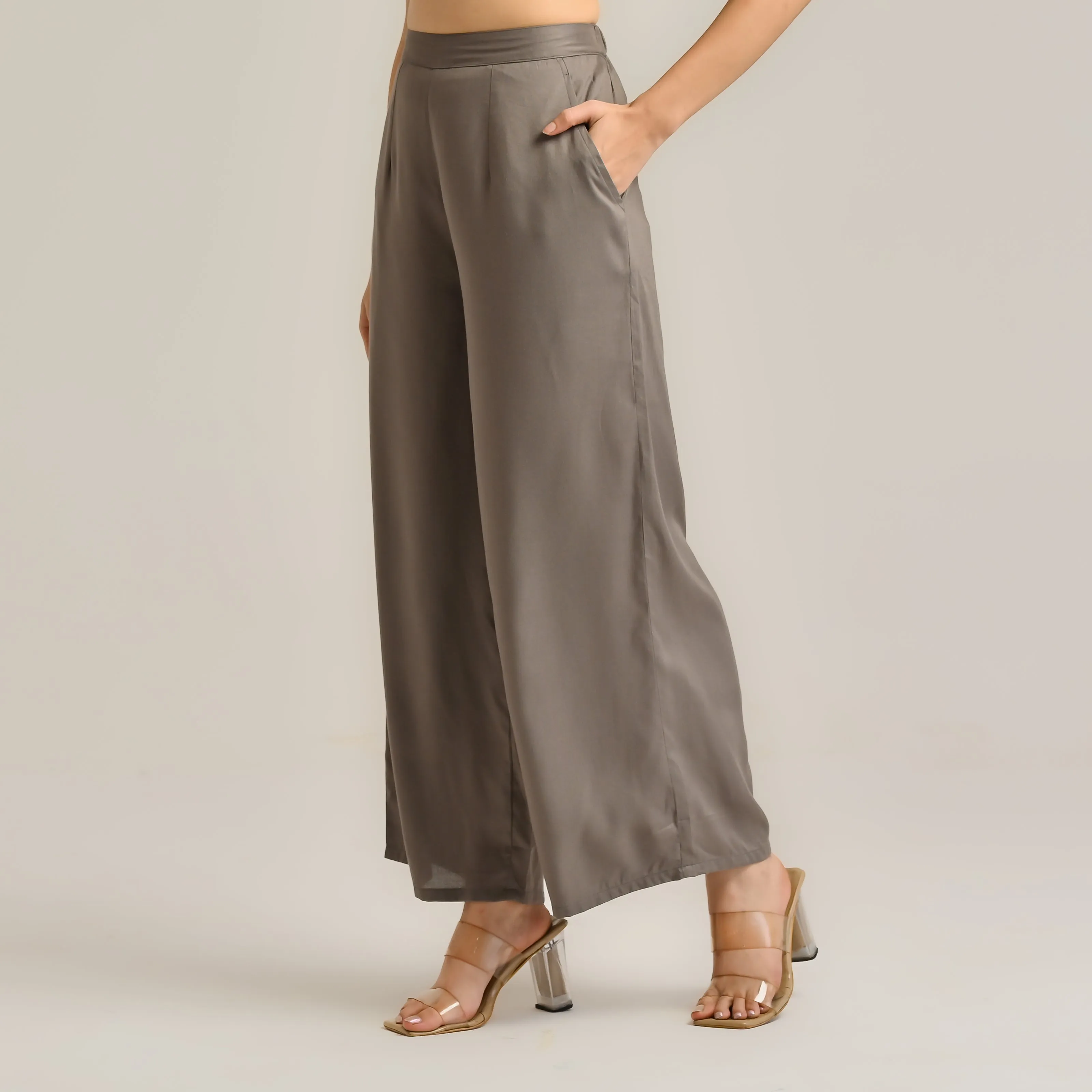 Grey Flared Palazzo Pants