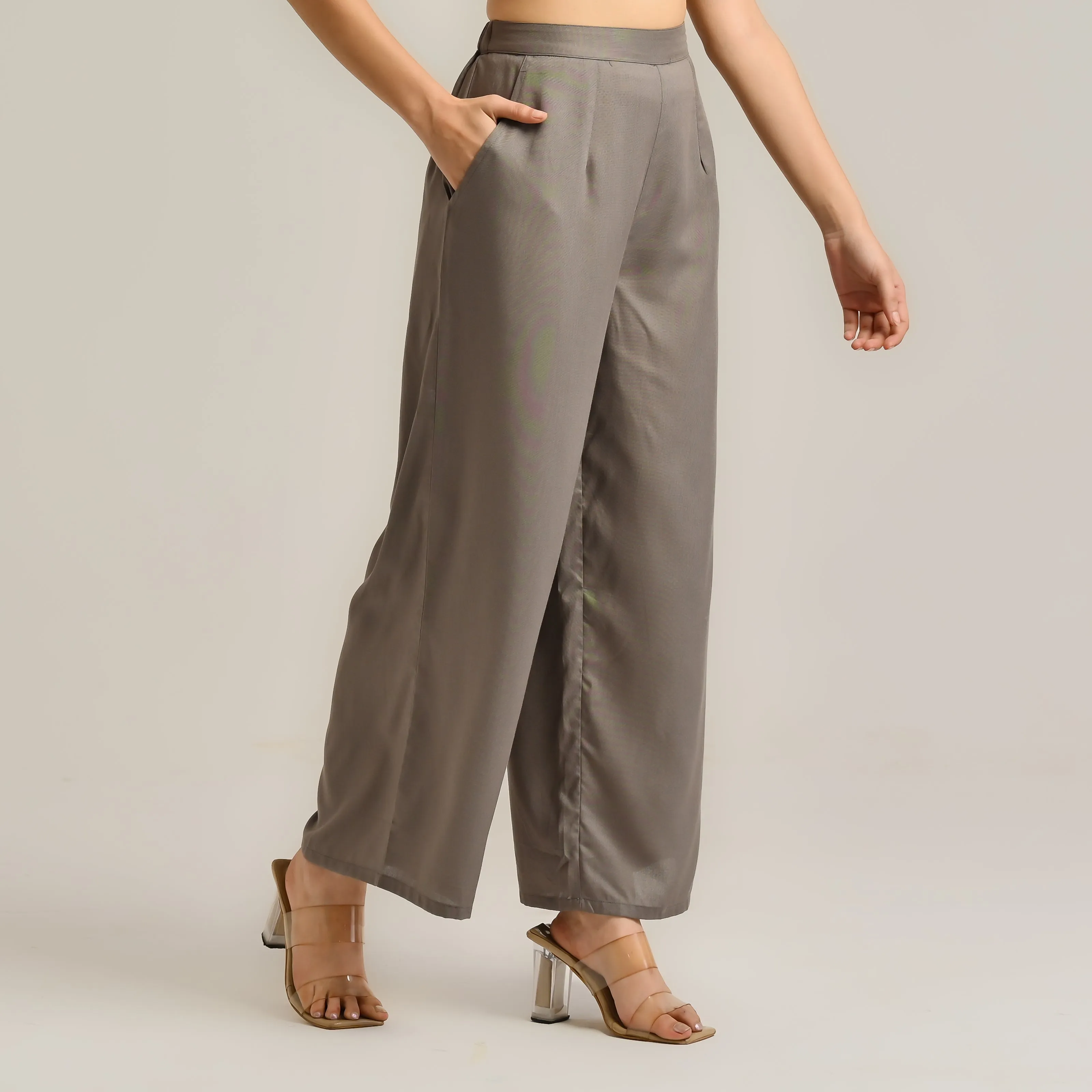 Grey Flared Palazzo Pants