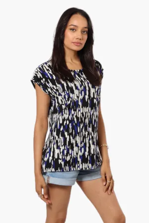 Impress Patterned Cap Sleeve Tee - Black