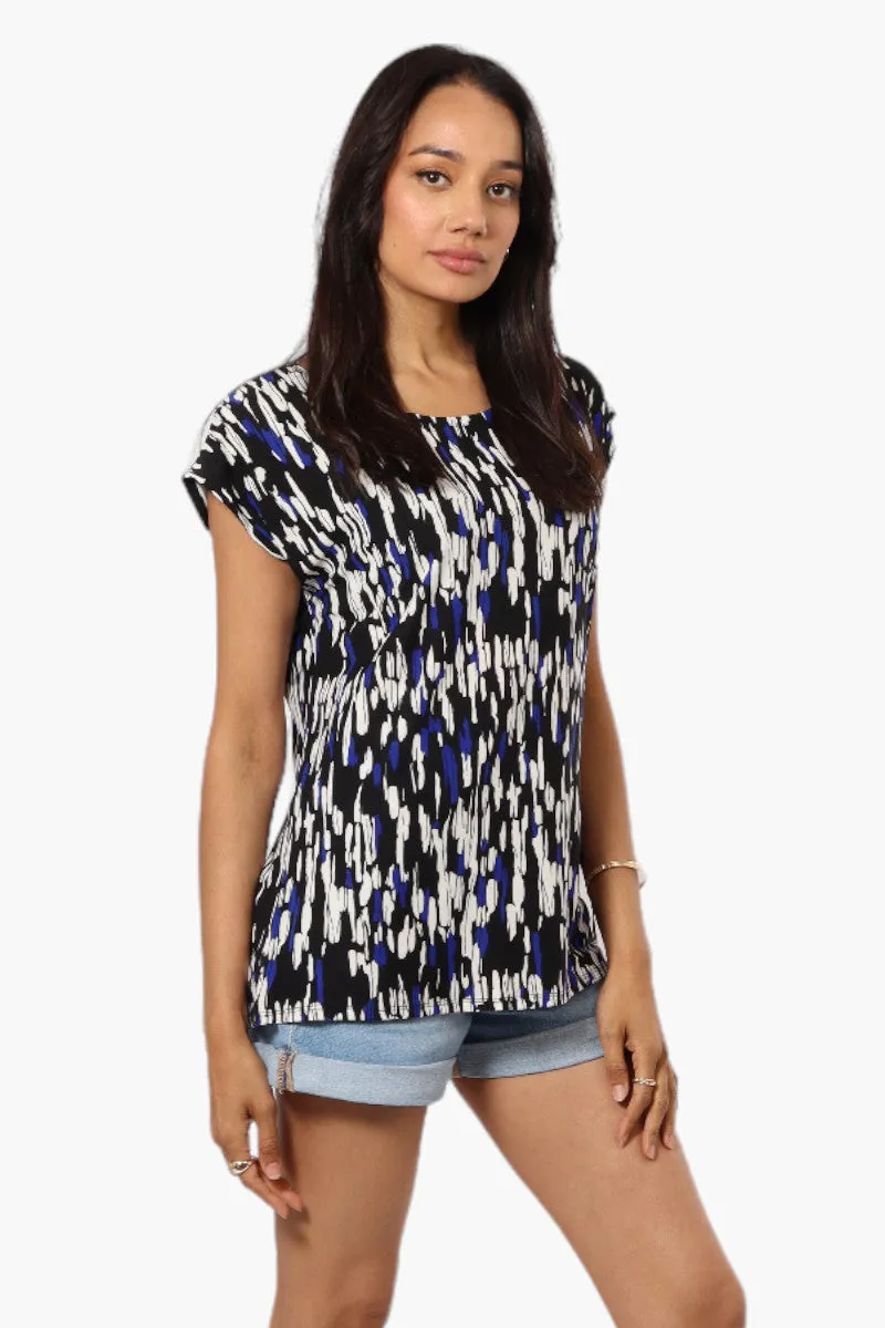 Impress Patterned Cap Sleeve Tee - Black