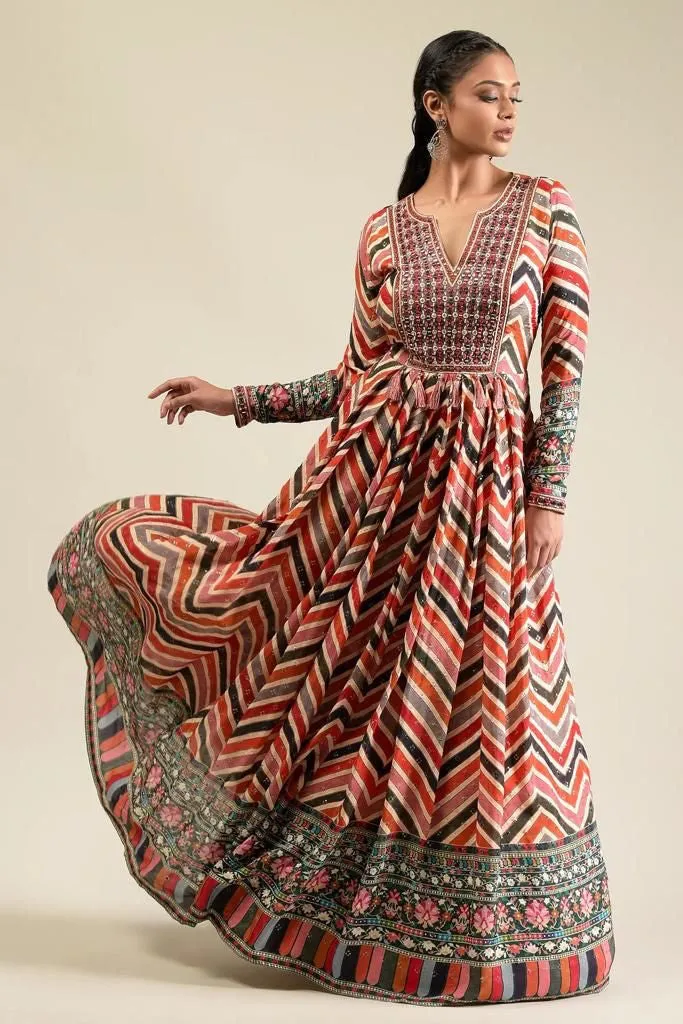 Incomparable Multi Color Full Stitched Gown