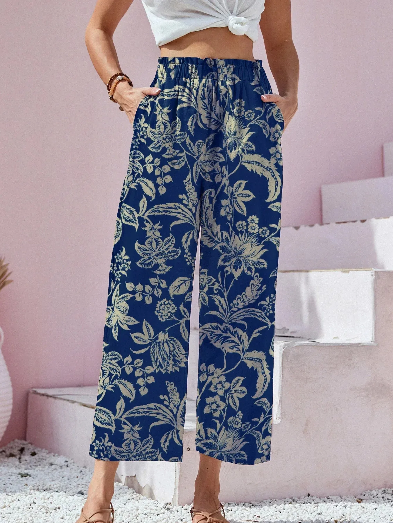 Ivyshape | Chic Floral Wide-Leg Pants