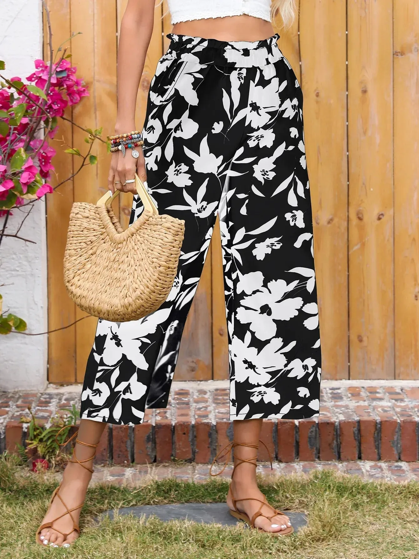 Ivyshape | Chic Floral Wide-Leg Pants