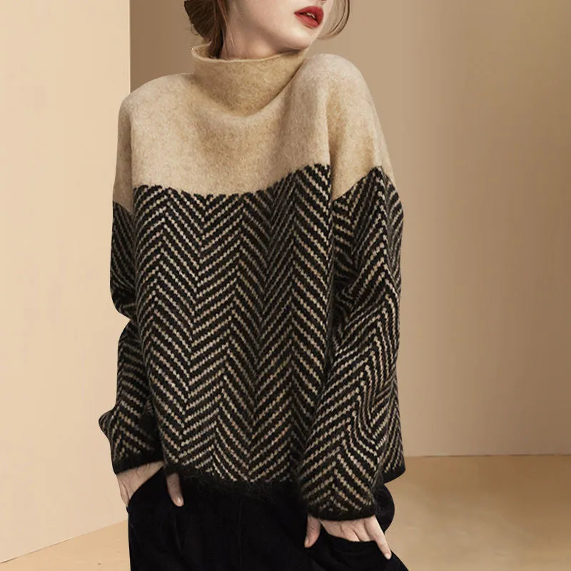 Joskaa Christmas Gift EBAIHUI New 2024 Autumn Spring Knitting Turtleneck Pullovers Loose Sweater Multi Color Bottoming Long Sleeve Minimalism Sweater