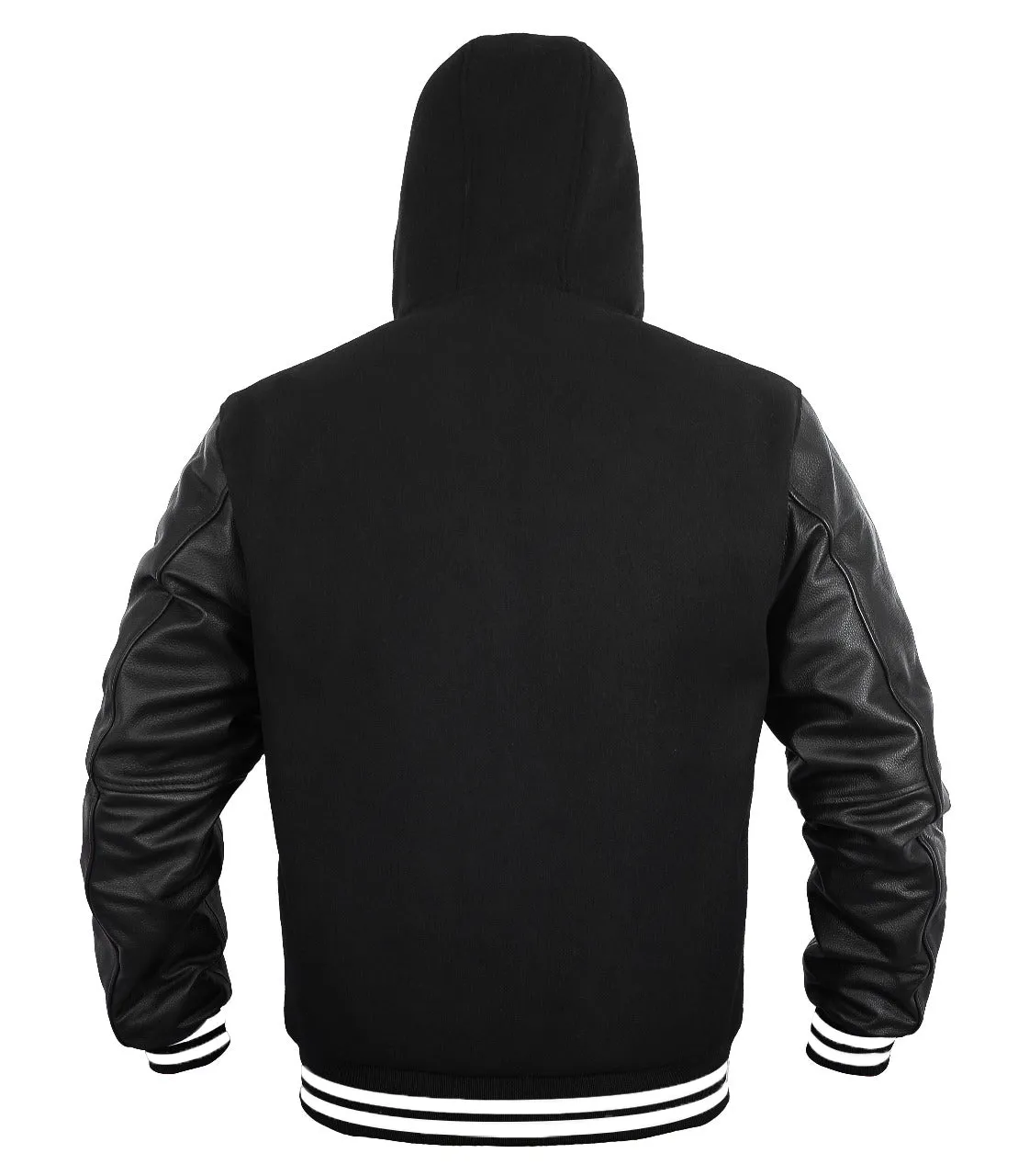 Kids Varsity Hoodie Wool Leather All Black(White Line)