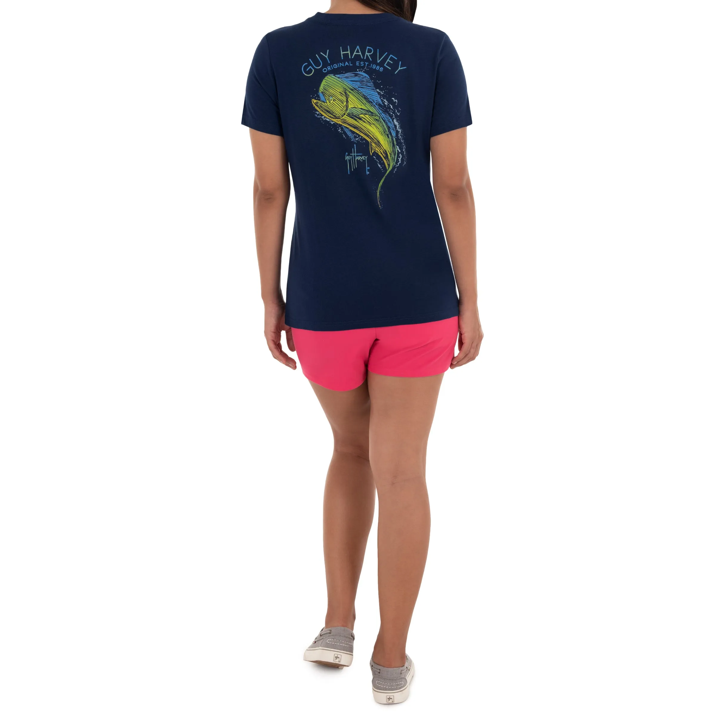 Ladies Mahi Scribble Short Sleeve Navy T-Shirt