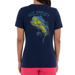 Ladies Mahi Scribble Short Sleeve Navy T-Shirt