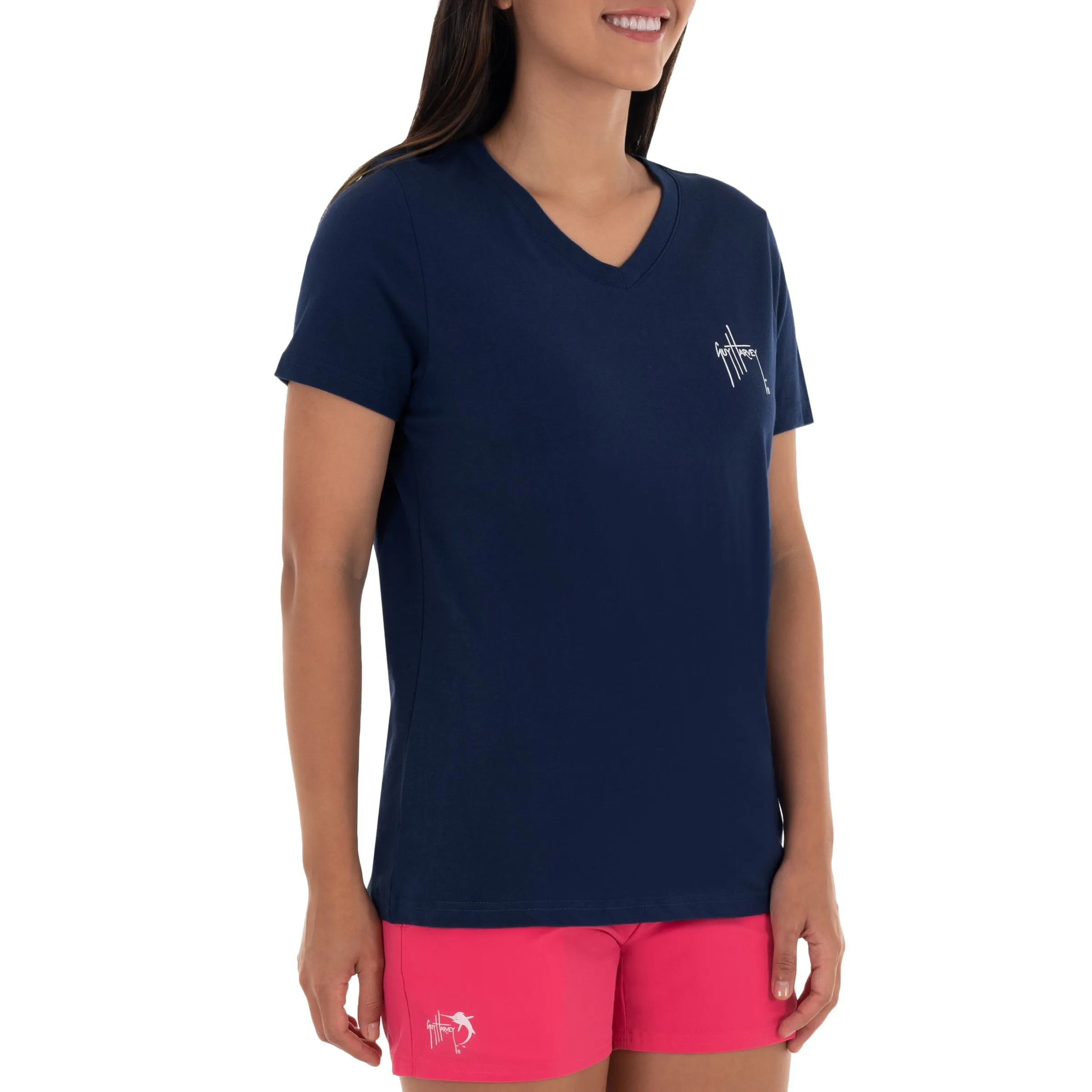 Ladies Mahi Scribble Short Sleeve Navy T-Shirt