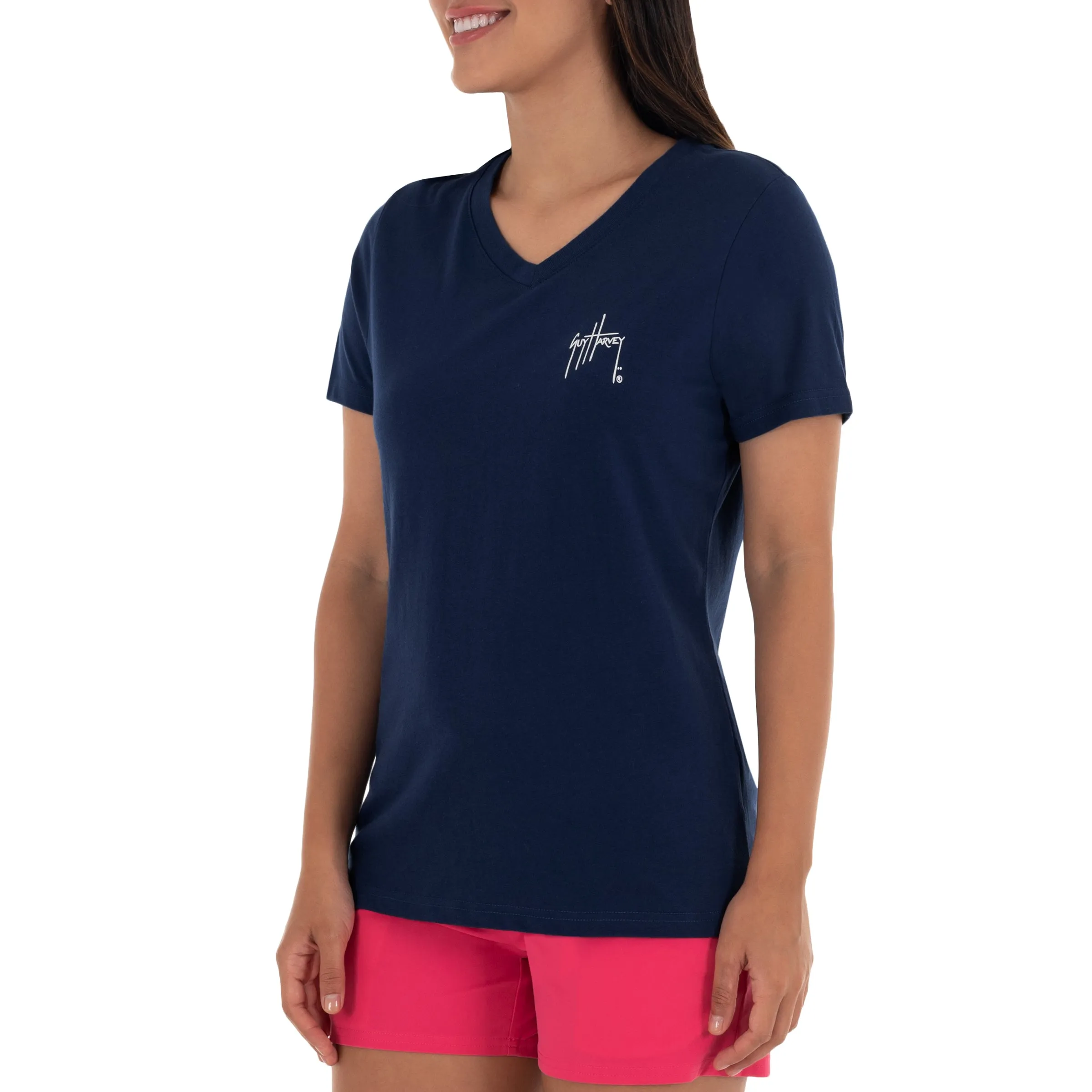 Ladies Mahi Scribble Short Sleeve Navy T-Shirt