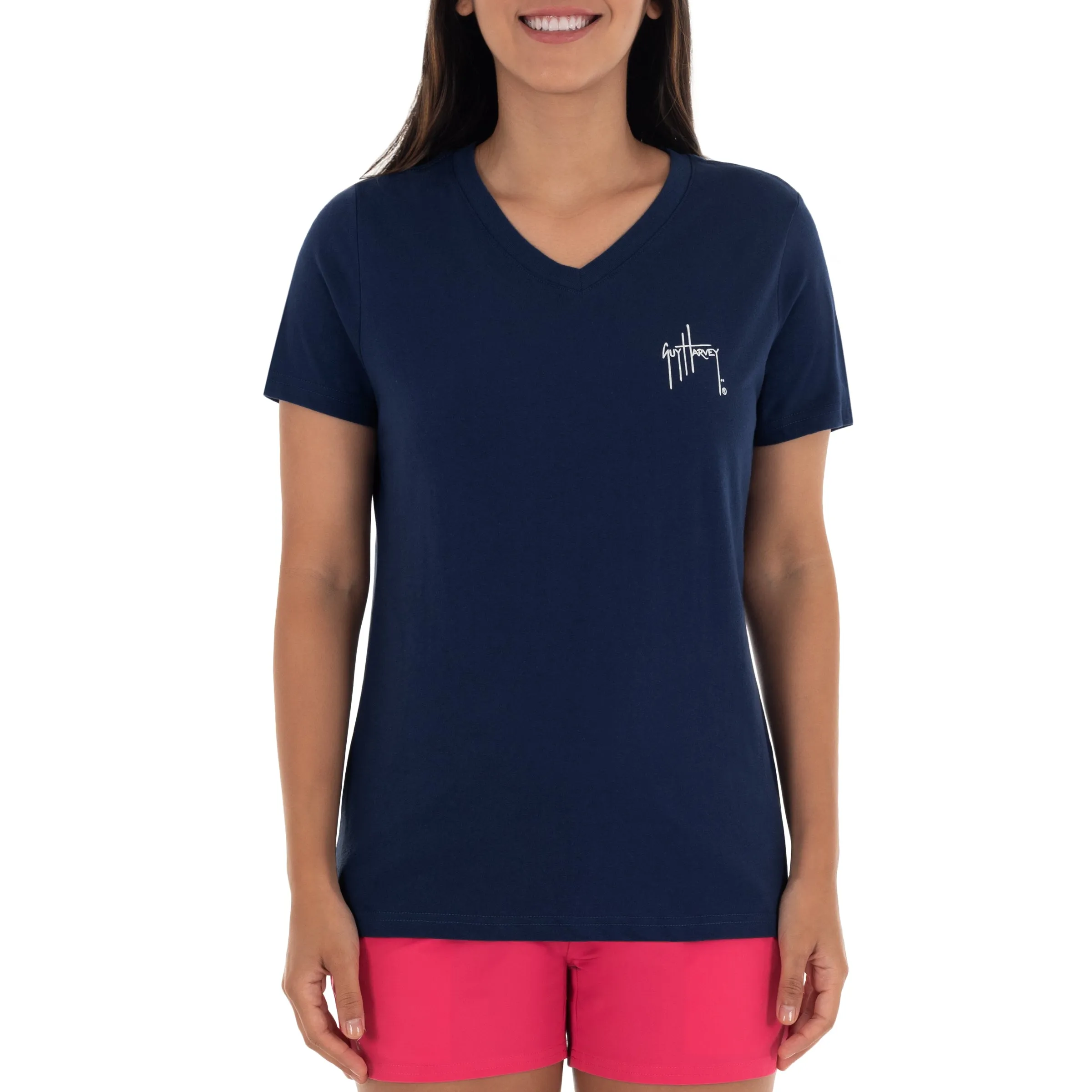 Ladies Mahi Scribble Short Sleeve Navy T-Shirt