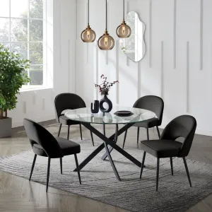 Livorno Black Leg Glass Dining Table & 4 Tiago Chairs, Black Velvet