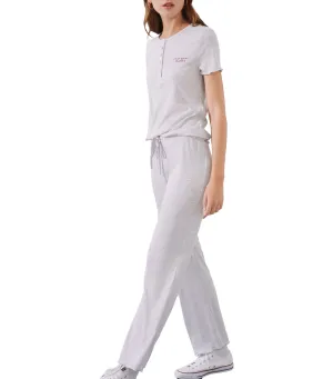 Long Ribbed Pajamas with Short Sleeves Set Gray