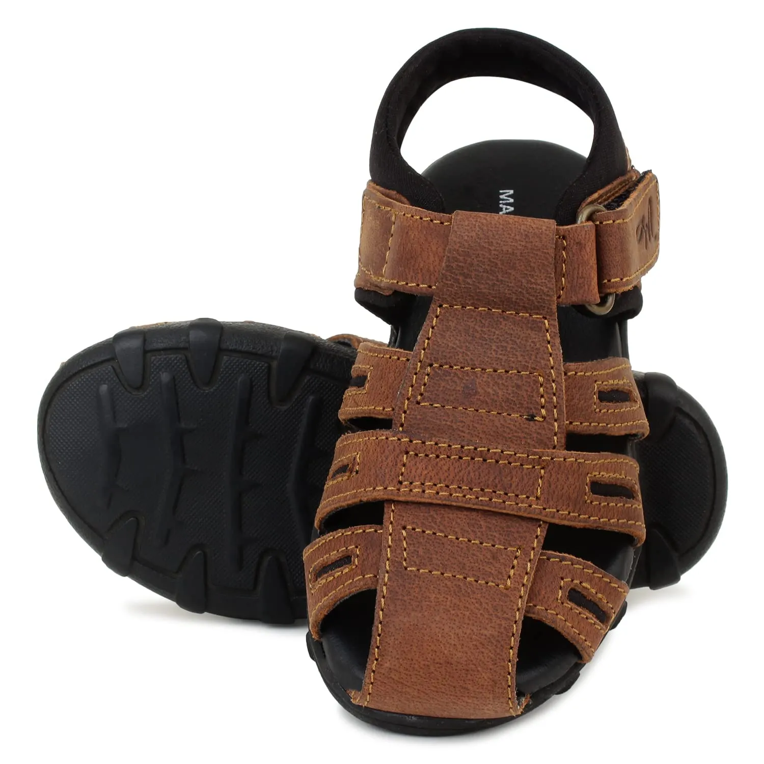 MARDI GRAS Kids Genuine Leather Sandal | Tan Leather Closed Toe Sandals for toddlers |Slip Resisdent Sandal For Daily And Formal Wear