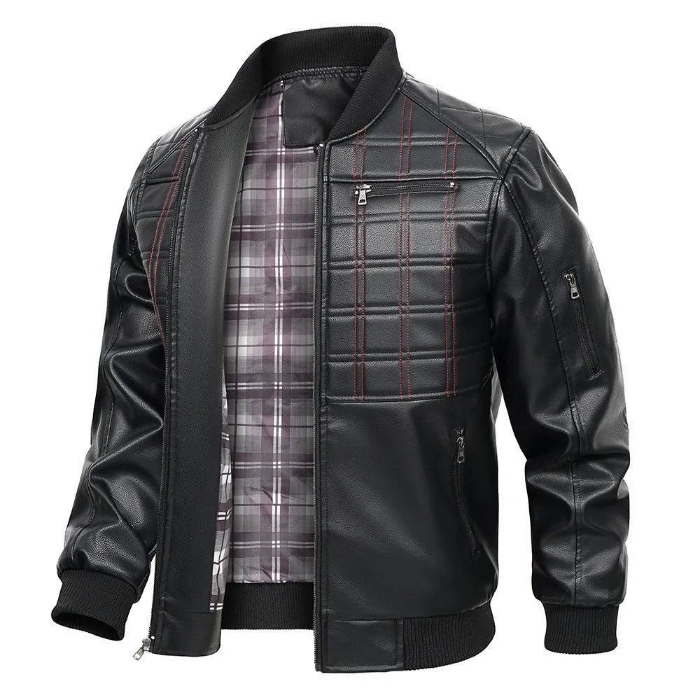 Men's Black Spring And Autumn Slim Fit Leather Jacket