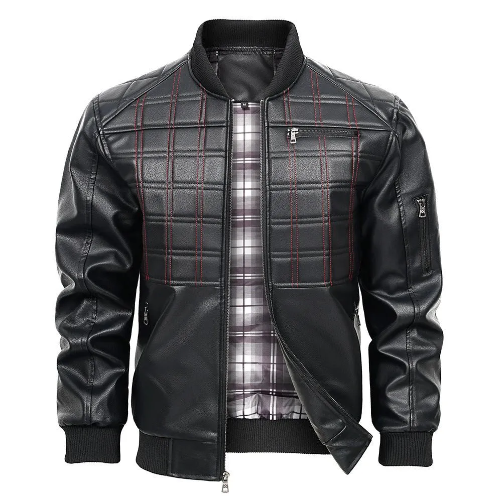 Men's Black Spring And Autumn Slim Fit Leather Jacket