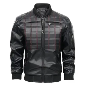 Men's Black Spring And Autumn Slim Fit Leather Jacket