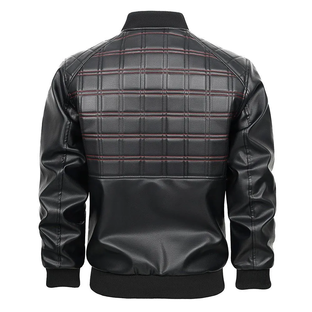 Men's Black Spring And Autumn Slim Fit Leather Jacket